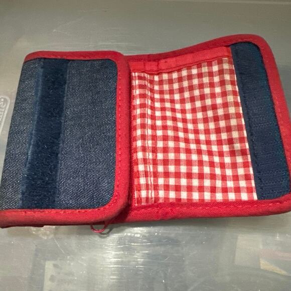 Sanrio Hello Kitty Gingham Rare patch vintage Y2K denim tri fold wallet collecti - Picture 3 of 14